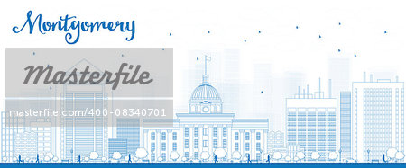 Outline Montgomery Skyline with Blue Buildings. Alabama. Vector Illustration