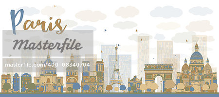 Abstract Paris skyline with color landmarks. Vector illustration