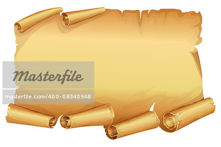 Big golden scroll of parchment on white background
