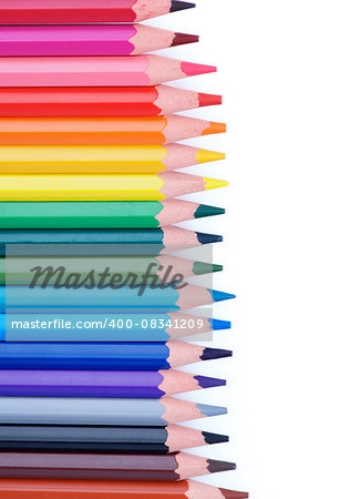 Vertical Border of Multicolored Pencils isolated on white background