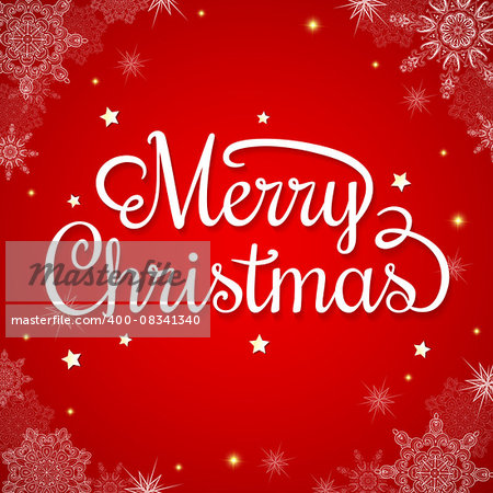 Decorative red Christmas background with greeting inscription and snowflakes