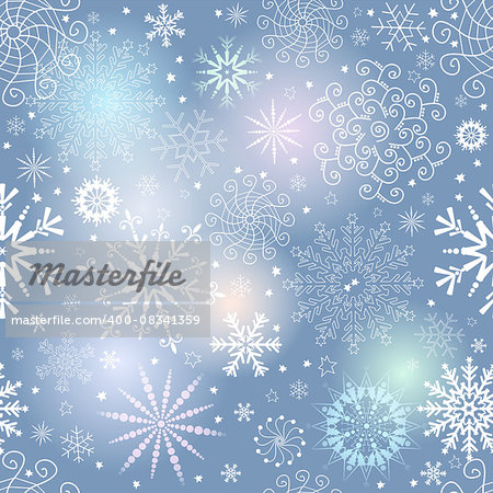 Seamless gentle colorful christmas pattern with translucent snowflakes, vector eps 10