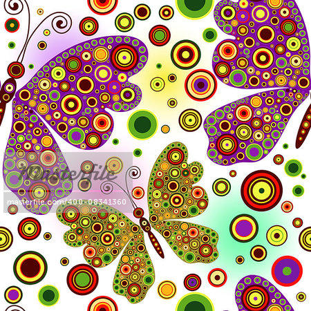 Spring seamless vivid translucent pattern with butterflies and balls and colorful spots, vector eps 10