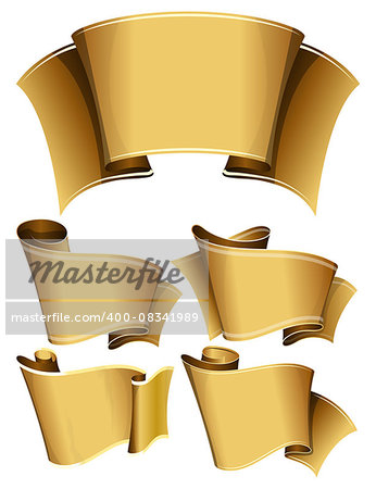 Collection of 4 gold ribbon. Vector illustration