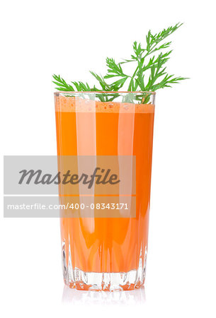 Fresh vegetable carrot juice. Isolated on white background
