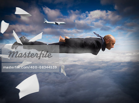 Man flying in the sky as airplane