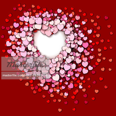 Valentines day vector background. Red hearts round frame