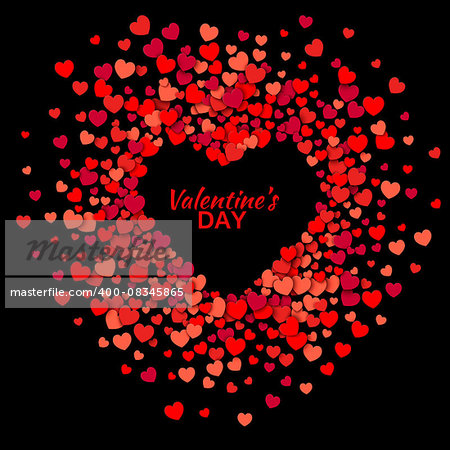 Valentines day vector background. Red hearts round frame