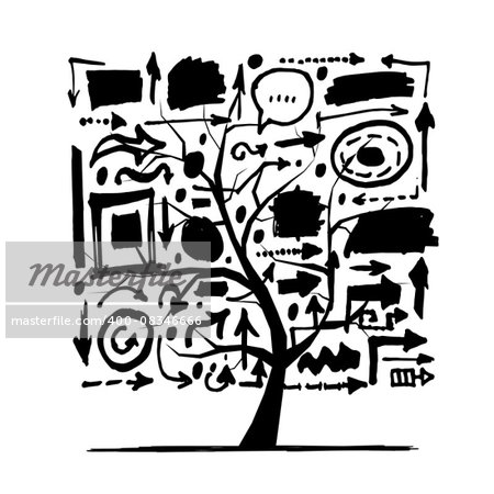 Tree with arrows, sketch for your design. Vector illustration