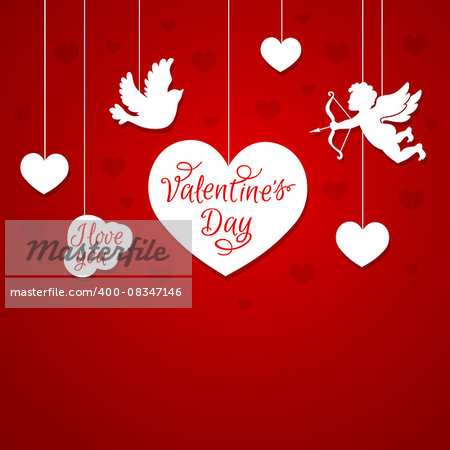 Red romantic background with cupid and heart for Valentine's day