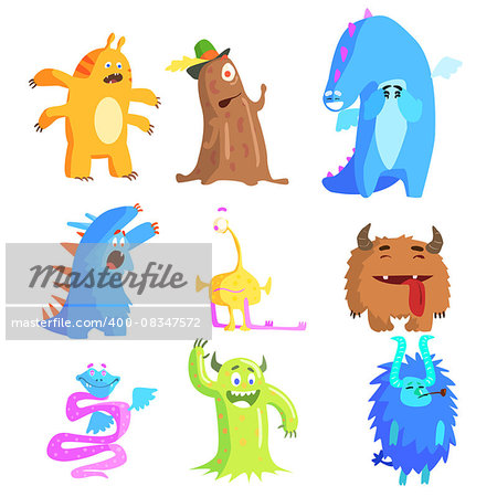 Cute Monsters and Aliens Vector Illustration Set