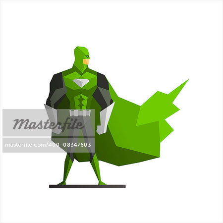 Male Superhero In Green Suite Vector Illustration