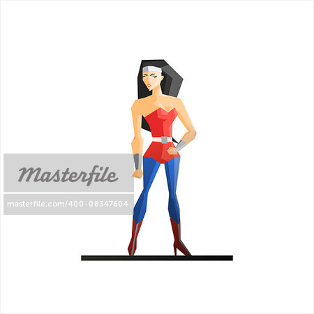 Female Superhero Flat Vector Illustration. Strong hero woman in a militant posture