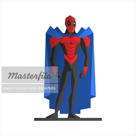 Male Superhero Vector Illustration. Strong hero in aggressive posture