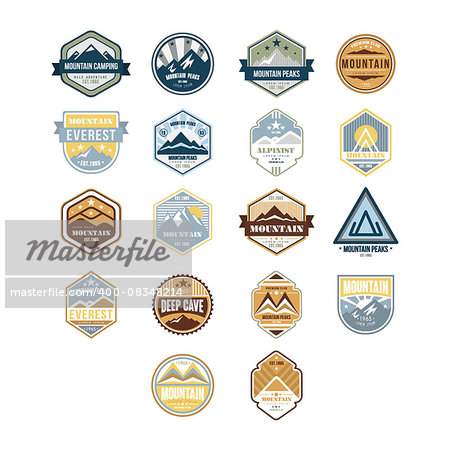Mountain and Outdoor Adventure Vintage Logos and Emblems, Vector Illustration Set