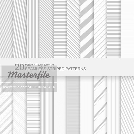 20 Seamless striped vector patterns, white and grey texture.