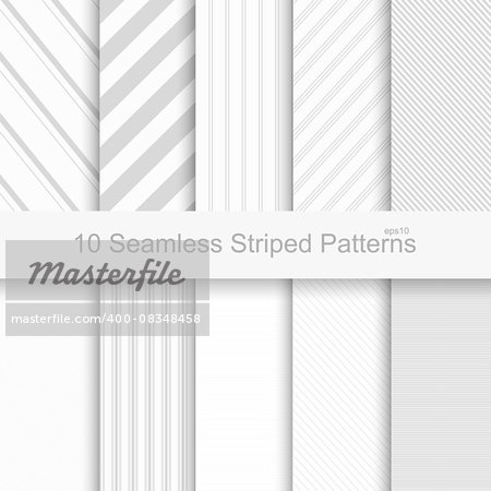 Seamless striped patterns. White and gray texture.