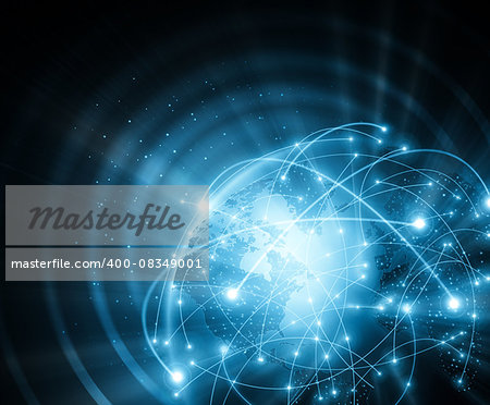 Best Internet Concept. Globe, glowing lines on technological background. Electronics, Wi-Fi, rays, symbols Internet, television, mobile and satellite communications. Technology illustration