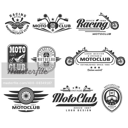 Set of vintage motorcycle labels, badges and design elements. Vector Collection.