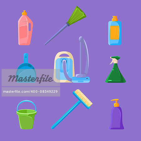 Cleaning and Housework Icons Vector Illustration Set