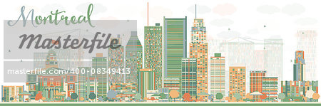 Abstract Montreal skyline with color buildings. Vector illustration. Business travel and tourism concept with modern buildings. Image for presentation, banner, placard and web site.