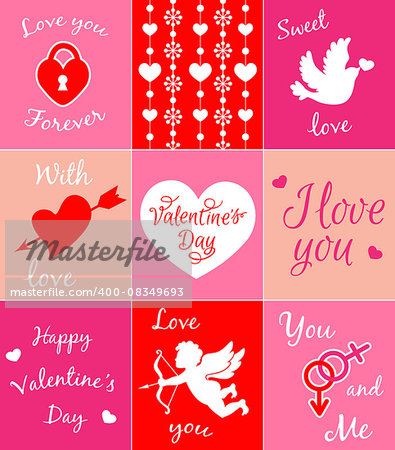 Set of decorative pink vector cards for Valentine's day