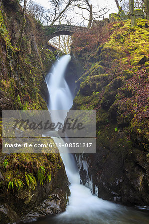 Aira Force waterfall in winter, near Dockray, Lake District National Park, Cumbria, England, United Kingdom, Europe