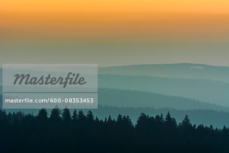 Low Mountain Landscape with Horizon Lines at Dusk, Altenau, Harz, Lower Saxony, Germany