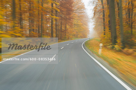 Road View from a Scenic Route in Autumn Forest, Spessart, Franconia, Bavaria, Germany