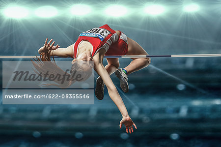 Japanese female high jump athlete jumping