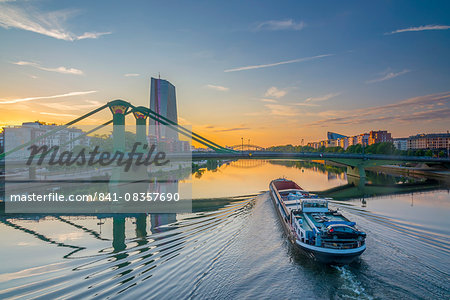 River Main and New European Central Bank Building, Ostend, Frankfurt am Main, Hesse, Germany, Europe