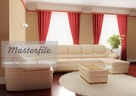 living-room with the modern furniture. 3d render.