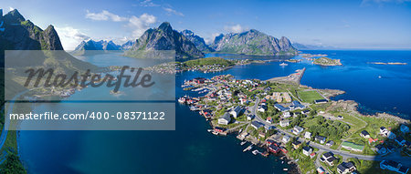 Scenic aerial view of fishing town Reine on Lofoten islands, Norway