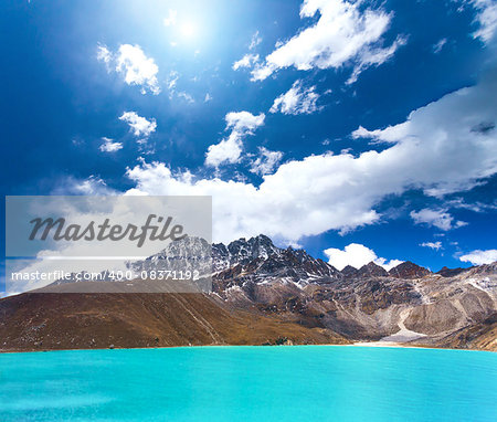 Beautiful turquoise lake high in the mountains. Gokyo Lakes in Nepal