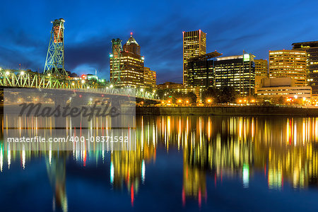 Hawthorne Bridge Over Willamette River in Portland Oregon during Evening Blue Hour