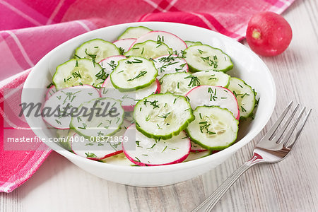 Radish cucumber salad with dill and olive oil