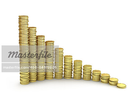 Gold coins graph on white background