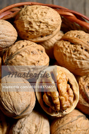 Macro dried  walnuts in basket