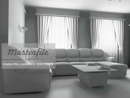 living-room with the modern furniture. 3d render.