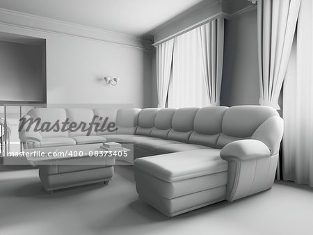 living-room with the modern furniture. 3d render.