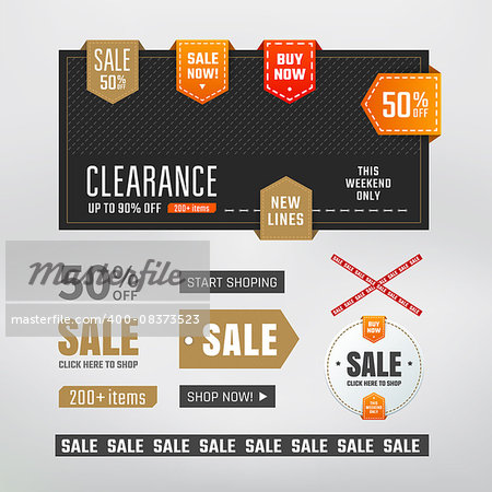 Set design elements for Sale. Labels, text. Vector illustration