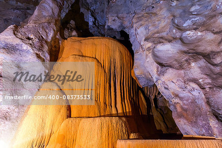 Cave colorful stalactites and stalagmites in Thailand