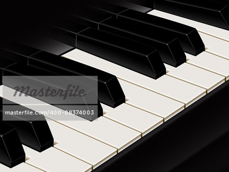 White and black piano keys close up