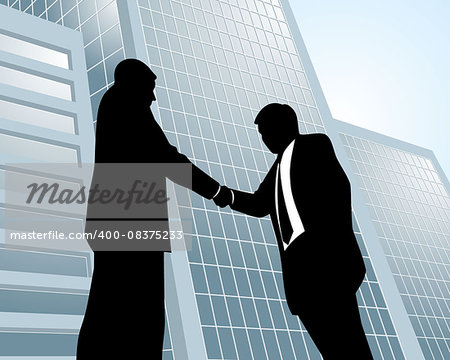Vector illustration of a two businessmen at city background