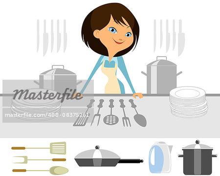 Vector illustration of a girl prepares a meal