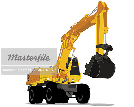 Vector illustration of a yellow excavator with wheels