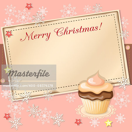 Christmas concept with craft card and cupcake. EPS 10.