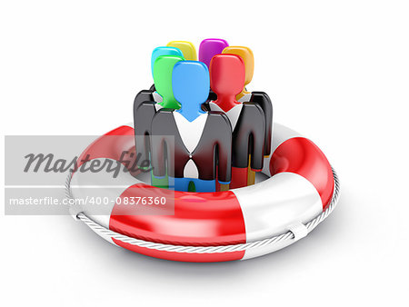 Illustration of people with lifebuoy on a white background