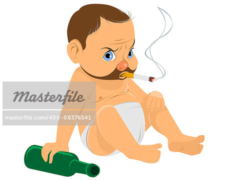 Vector illustration of a boy with bottle and cigarette