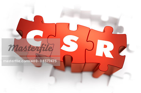 CSR - White Word on Red Puzzles on White Background. 3D Illustration.